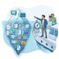 KI-Eisberg Modell: Visualisierung der sichtbaren KI-Technologie und der unsichtbaren operativen Risiken und Kosten
