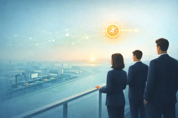 Ausblick einer Unternehmensführung auf stabile, skalierbare Ergebnisse einer KI-Transformation, bei der bessere Entscheidungen wichtiger sind als bloß mehr Output.n